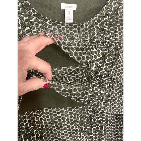 Chico's Sheer Sleeve and Sheer Polk a Dot Layered Top Size L/12 - Picture 7 of 7